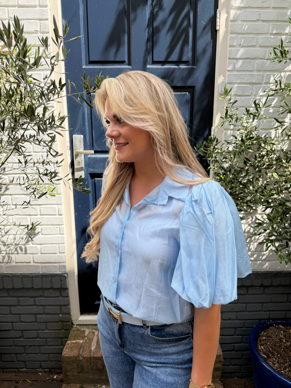 Blouse Pofmouw Kort - Licht Blauw