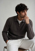 Milan Fine Knit Half Zip - Brown