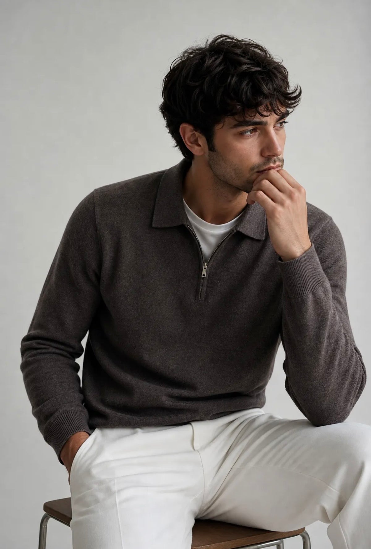 Milan Fine Knit Half Zip - Brown