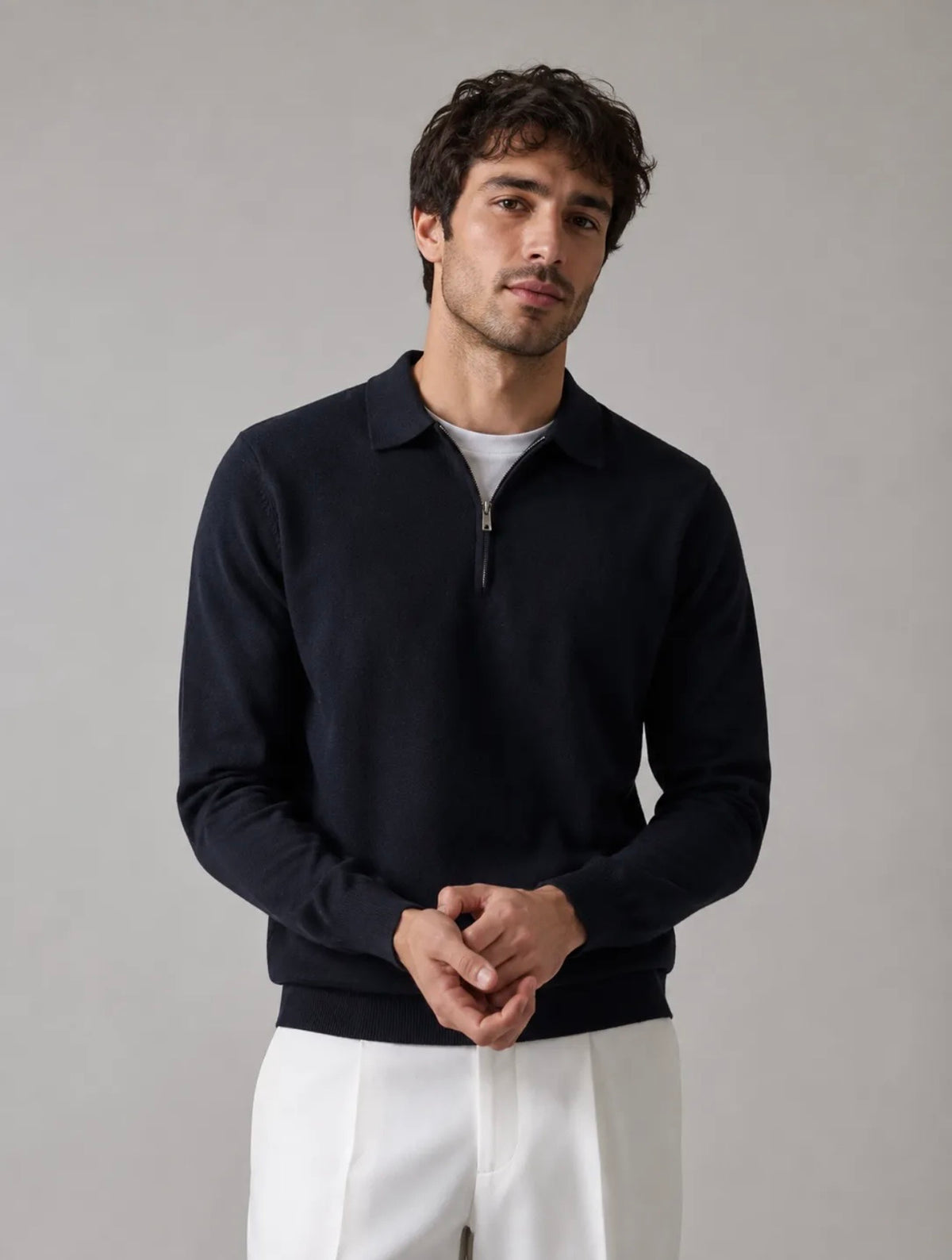 Milan Fine Knit Half Zip - Navy