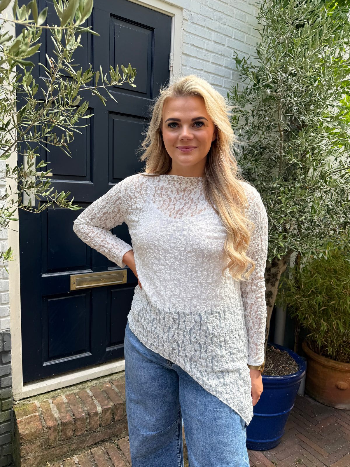 Asymmetrische Top Kant - Wit