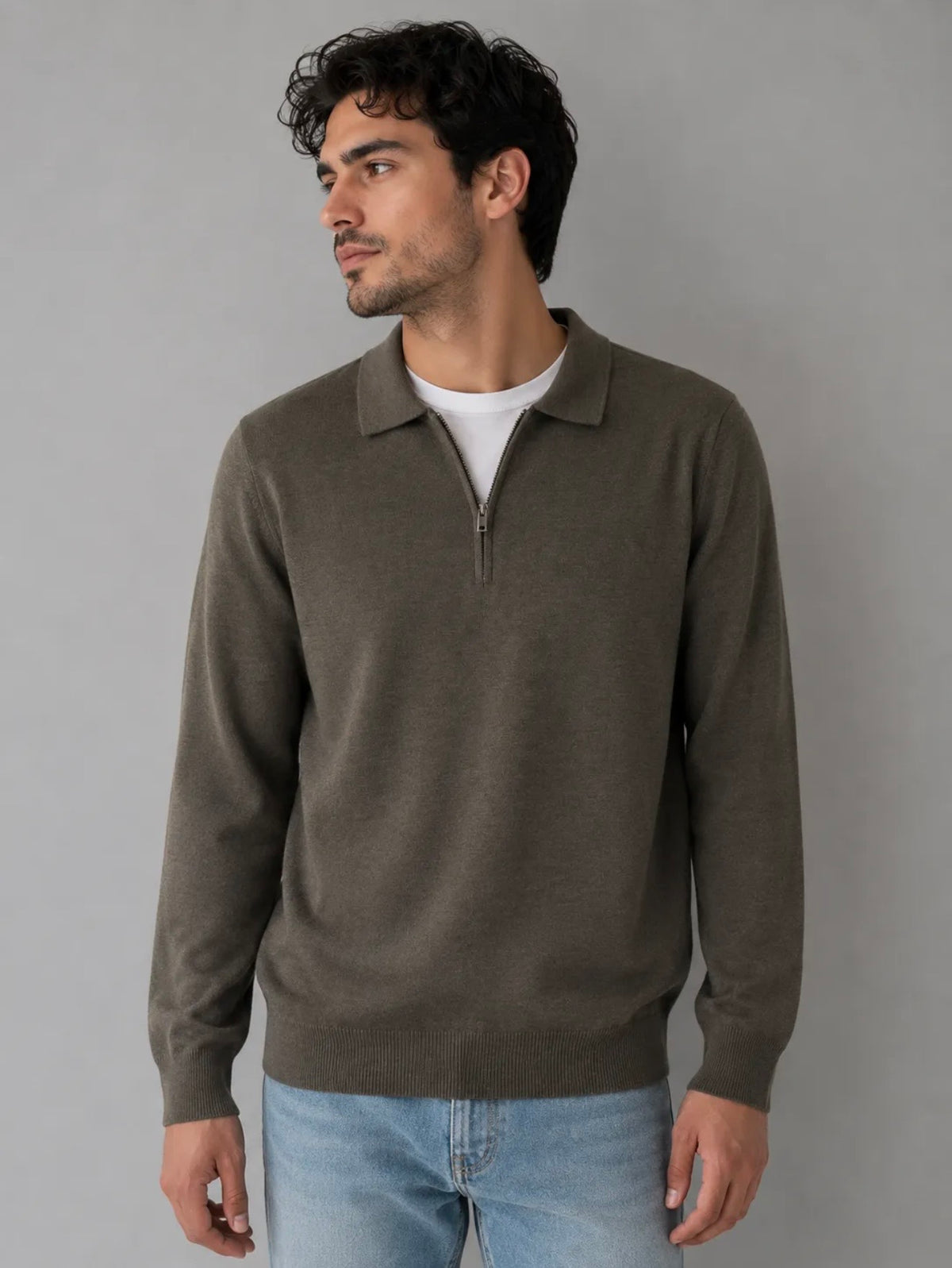 Milan Fine Knit Half Zip - Green