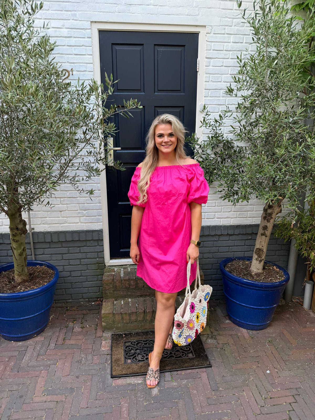 Off Shoulder Dress - Roze
