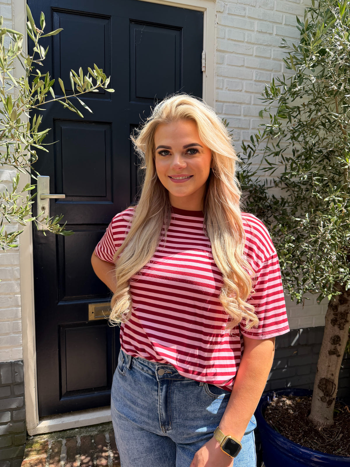 Gestreept T-shirt - Roze/Rood