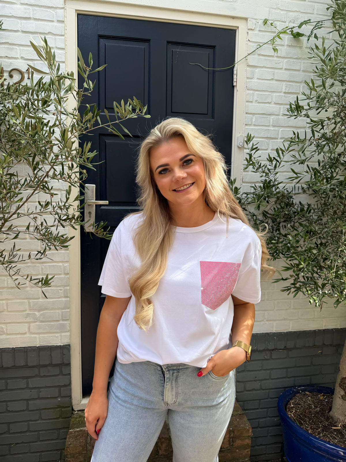 T-shirt Glitter Pocket - Roze