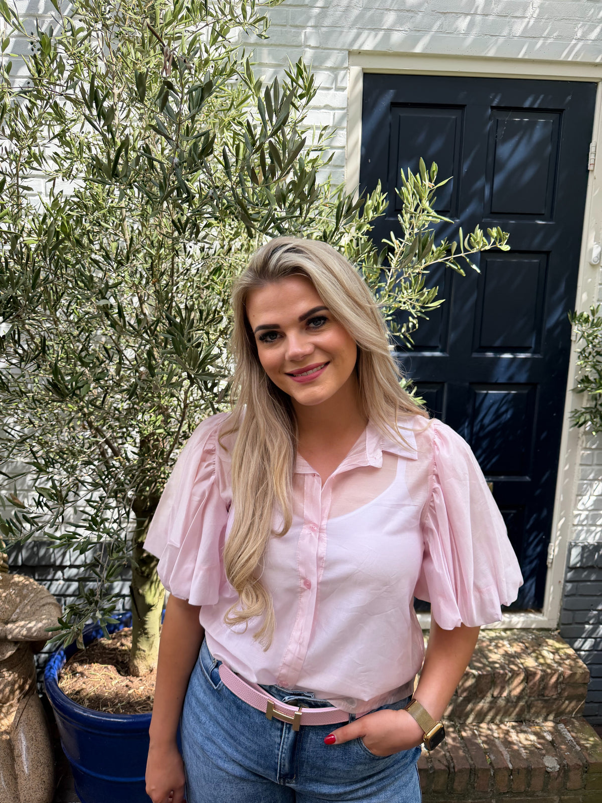 Blouse Pofmouwen Kort -Licht Roze